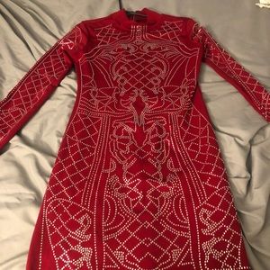 Red stoned mini dress